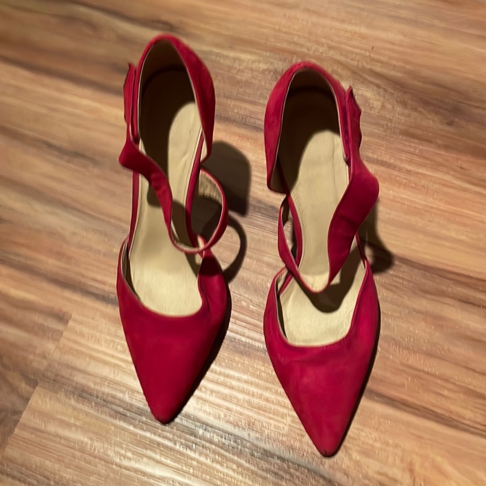 Red ankle strap stilettos